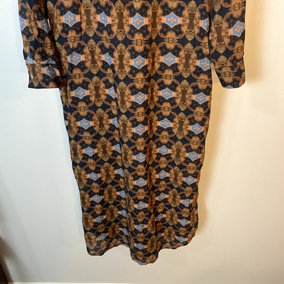 One Season Papy Abstract Print Split V Neck Midi Beach Dress Brown SZ XS - Picture 10 of 16